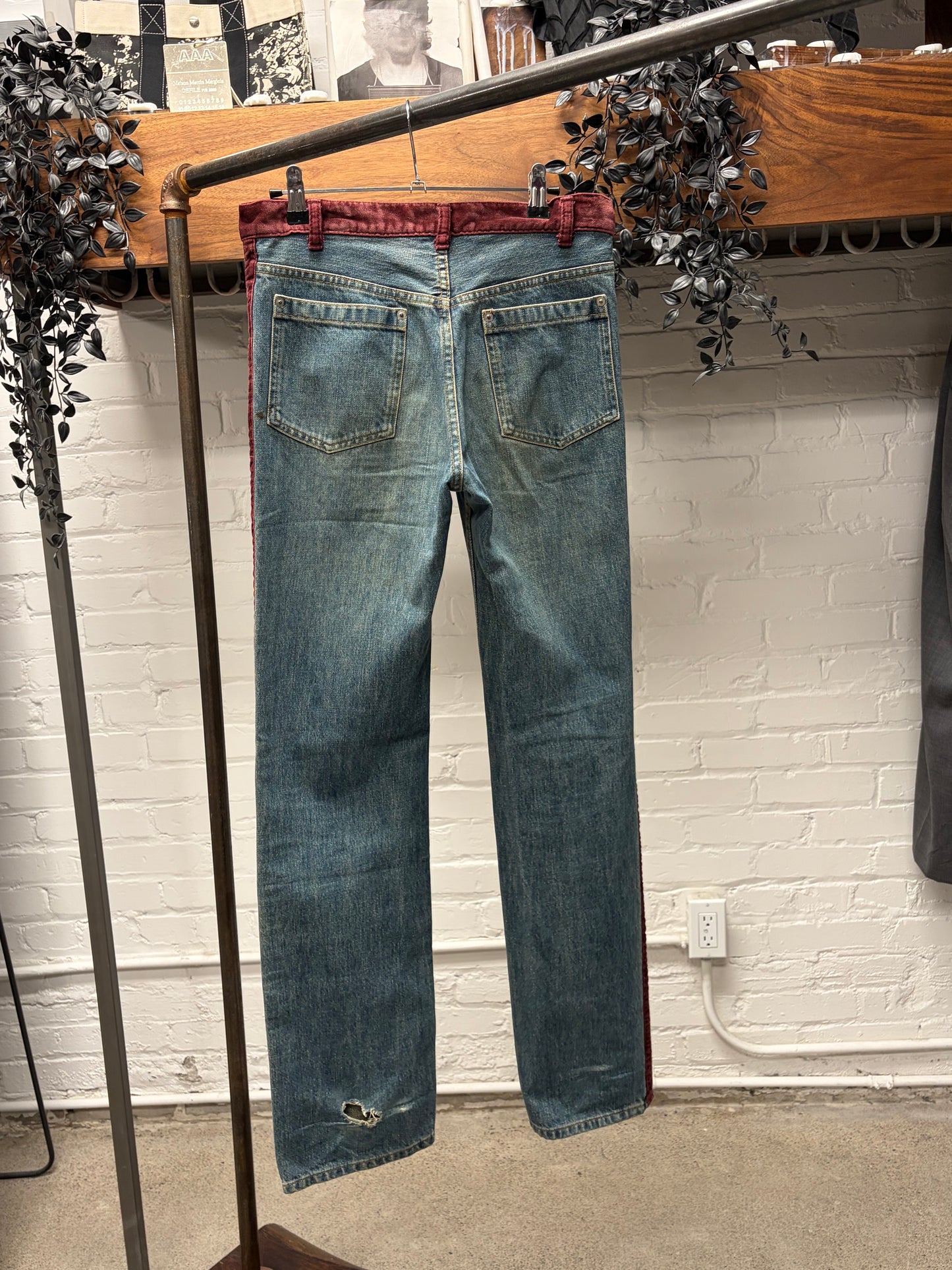 AW2002 Undercover ‘Witches Cell Division’ Cummerbund Blue/Red Velour Trim Denim