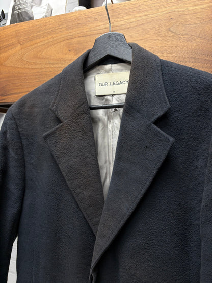Our Legacy Black Peeled Flannel Sun-Faded Cotton Mid-Weight Coat