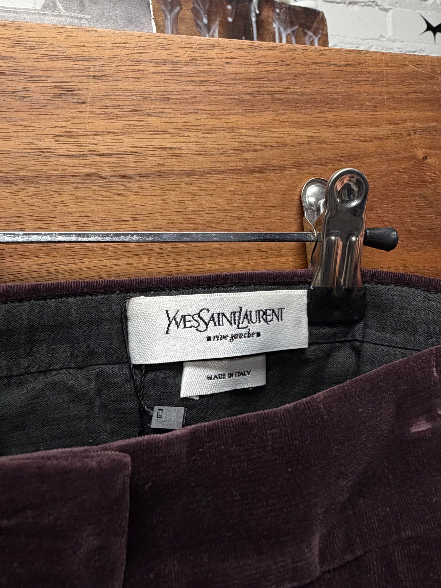Yves Saint Laurent Rive Gauche Oxblood Red Lace Up Velour Trousers