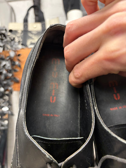 Vintage Miu Miu Black Calfskin Leather Lace-Up Derbys