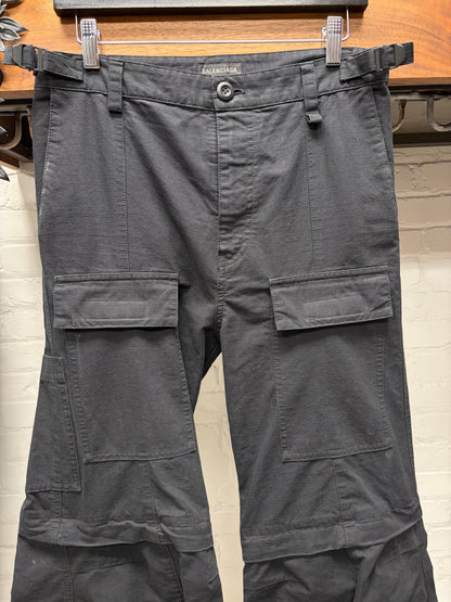 2023 Balenciaga Black Ripstop Convertible Flared Leg Cargo Pants