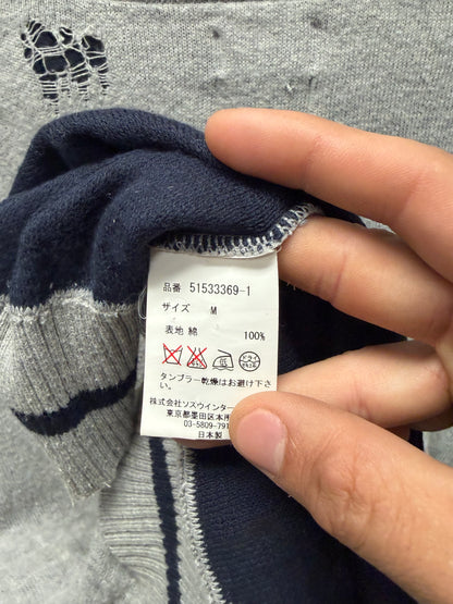 Mihara Yasuhiro Collegiate Grey Distressed Knit Sweater