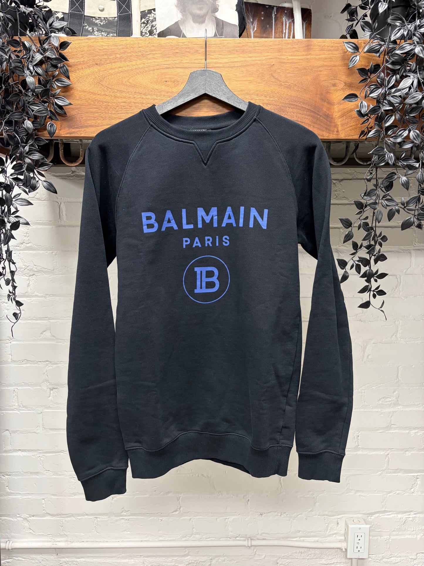 Balmain Black/Blue Crest Logo Cotton Sweatshirt