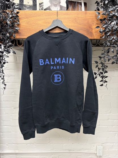 Balmain Black/Blue Crest Logo Cotton Sweatshirt