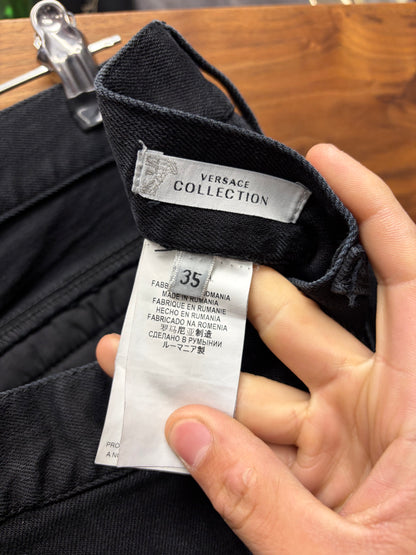2000s Versace ‘Moto Knee’ Black Skinny Biker Jeans