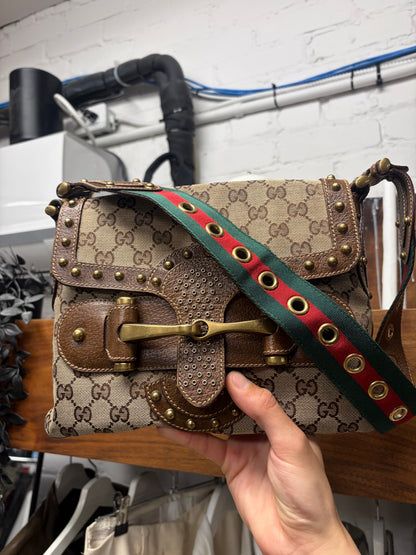 Gucci Canvas Monogram Studded ‘Pelham’ Runway Flap Bag