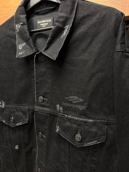 AW2022 Balenciaga ‘3B Sports Icon’ Oversized Distressed Black Denim Trucker Jacket
