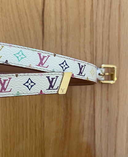 Louis Vuitton x Takashi Murakami rainbow white monogram gold belt.