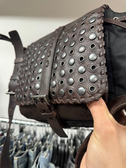 Prada Studded Brown Leather Crossbody Bag