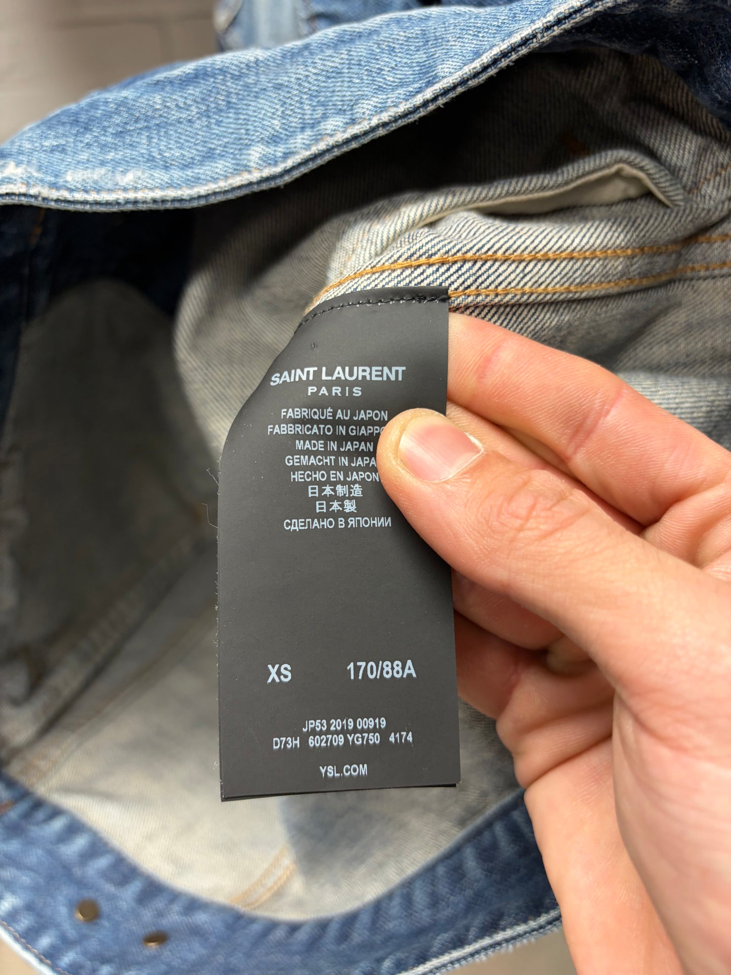 2019 Saint Laurent ‘Crash Distressed’ Blue Denim Trucker Jacket