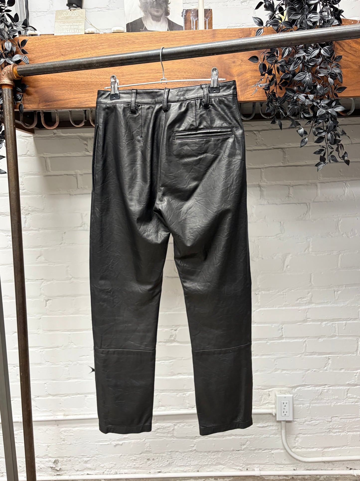 Ann Demeulemeester Black Leather Slim Cut Trousers