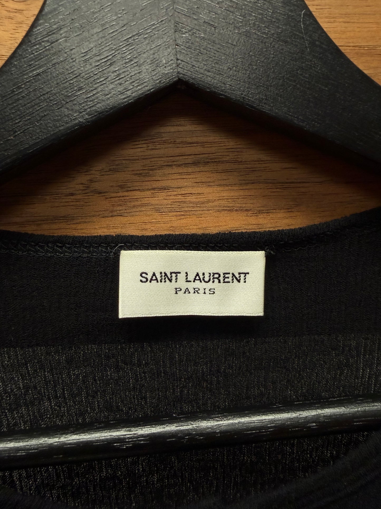 Saint Laurent Henley Ribbed Black Cotton Long Sleeve Shirt