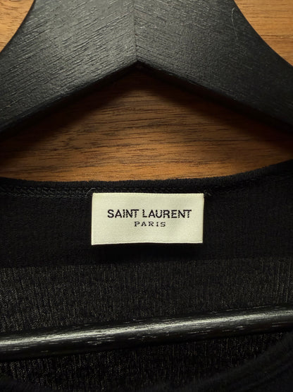 Saint Laurent Henley Ribbed Black Cotton Long Sleeve Shirt