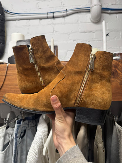 Balmain ‘Anthos’ Suede Double Side Zip Brown Pointed Toe Boots