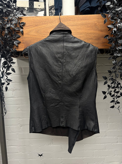 AW2004 Rick Owens ‘Queen’ Black Lambskin Leather High Neck Zip-Up Vest