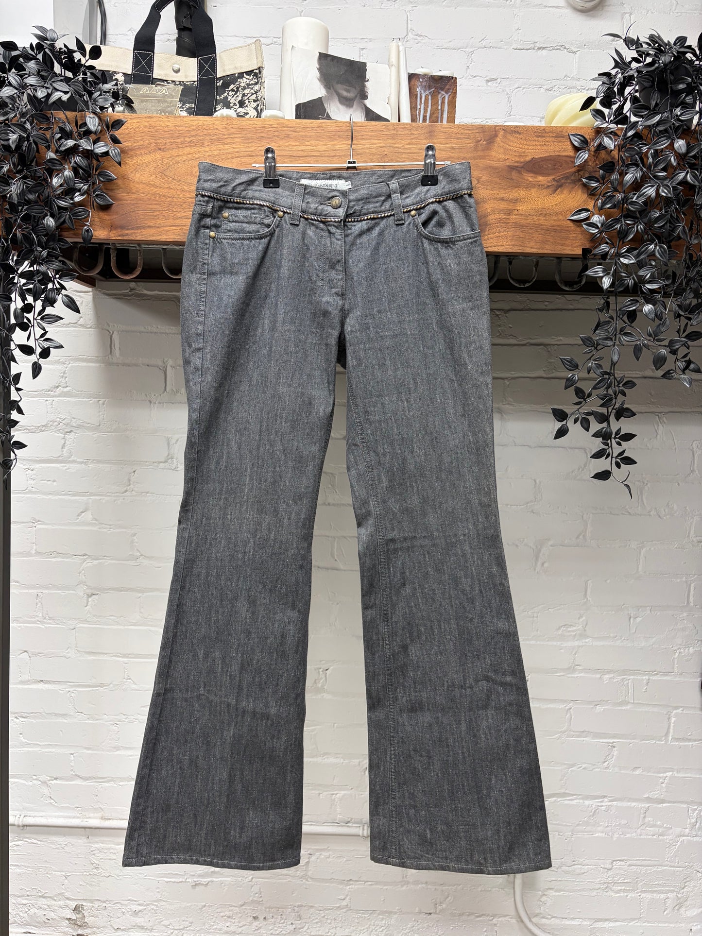 Vintage Yves Saint Laurent Rive Gauche by Tom Ford ‘Zipper Cummerbund’ Flared Leg Denim