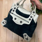 Balenciaga ‘Giant 21’ Black Suede/White Leather City Shoulder Bag