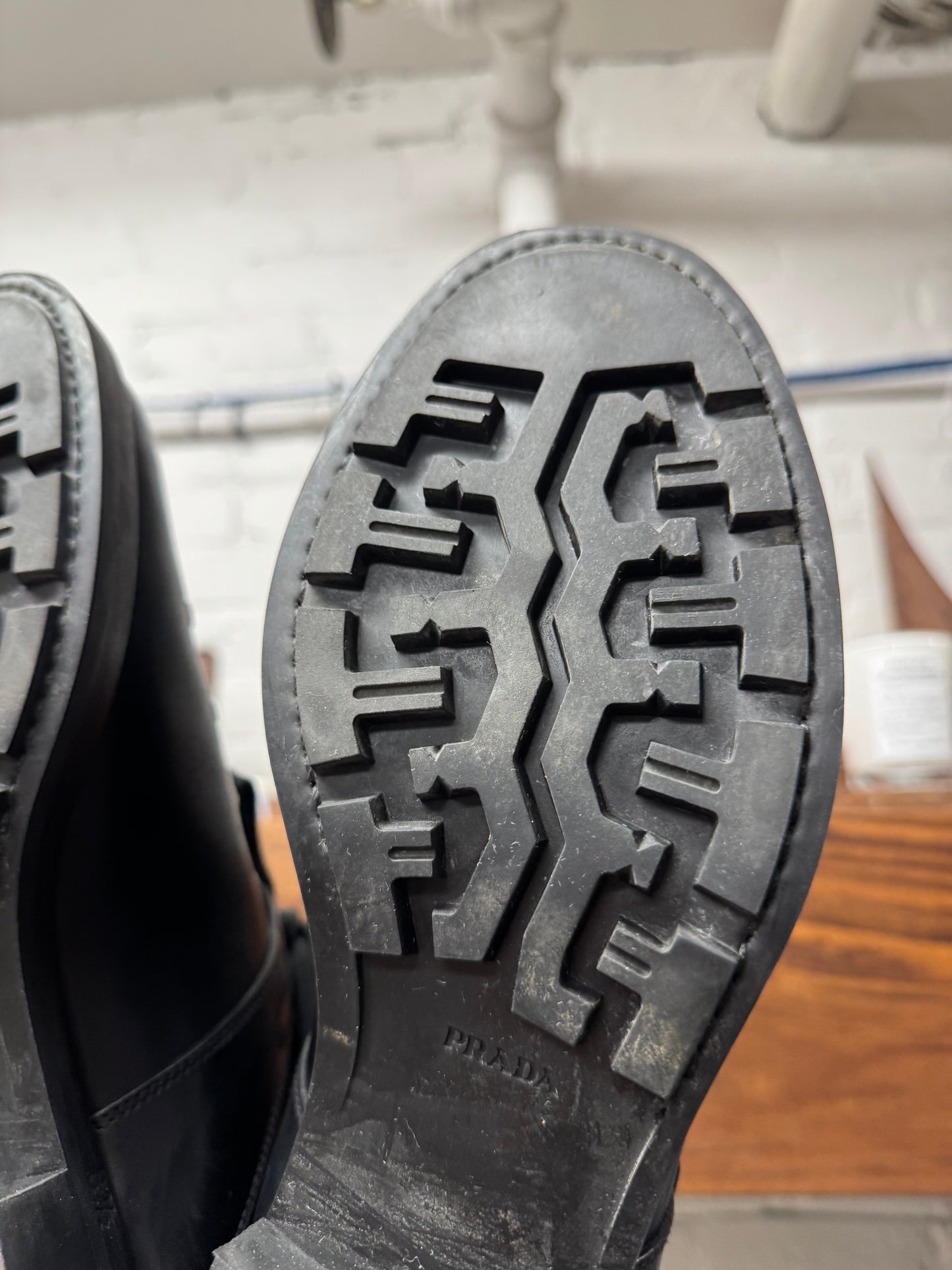 Prada Calfskin Leather ‘Hiking’ Buckle Strap Ankle Boots