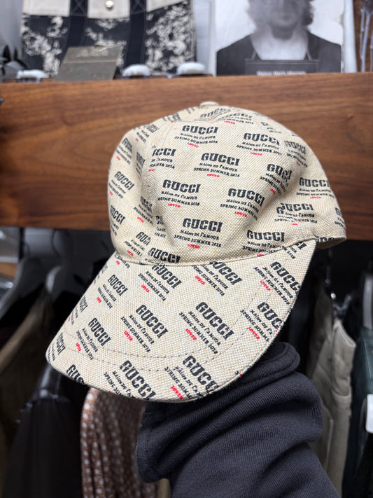 SS2018 Gucci ‘Stamp Print’ Monogram Linen Baseball Cap