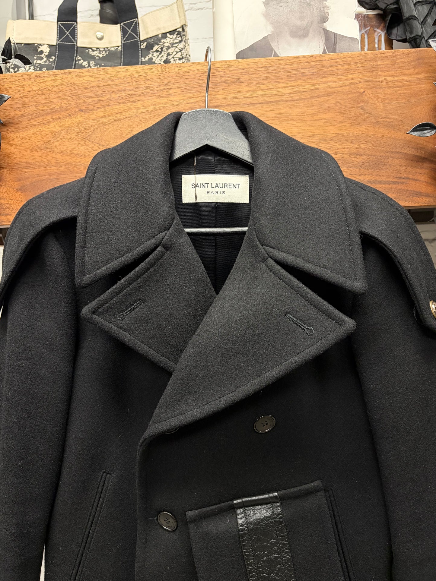 AW2016 Saint Laurent by Hedi Slimane Military Inspired Wool Peacoat