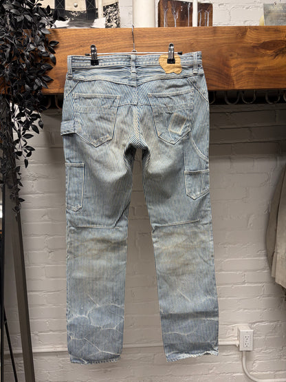 Number (N)ine ‘Crying Heart Patch’ Hickory Striped Blue Skinny Jeans