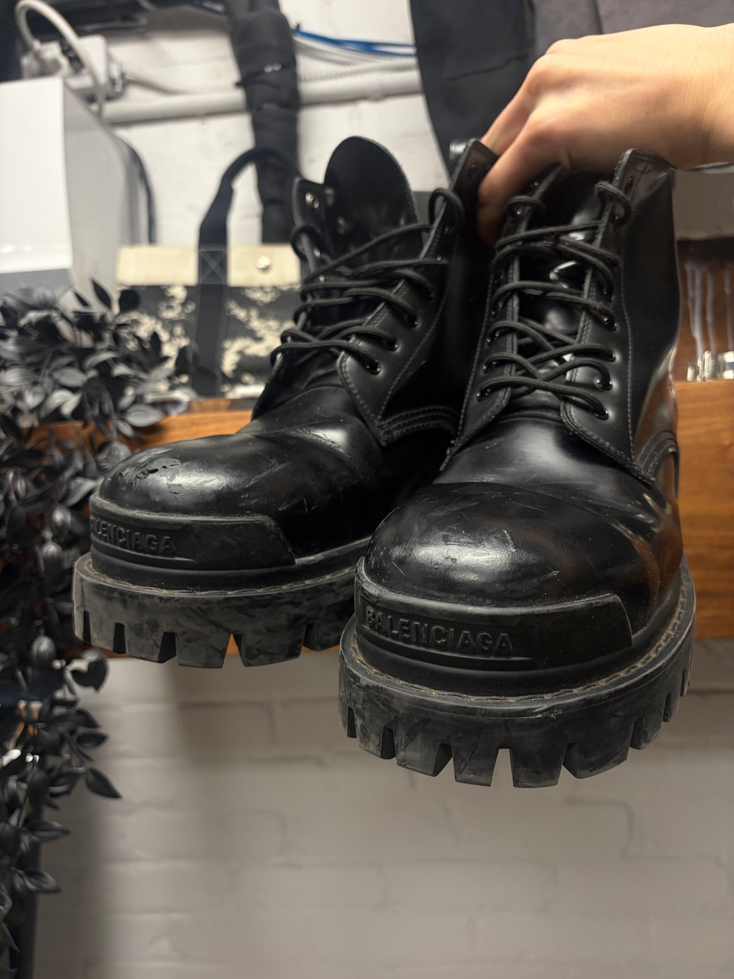 Balenciaga ‘Strike’ Black Patent Leather Combat Boots