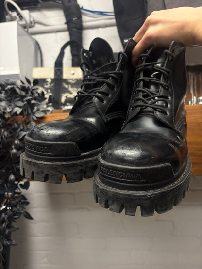 Balenciaga ‘Strike’ Black Patent Leather Combat Boots