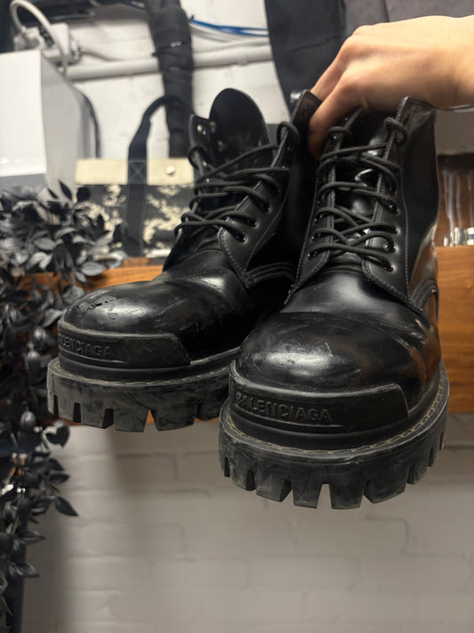 Balenciaga ‘Strike’ Black Patent Leather Combat Boots