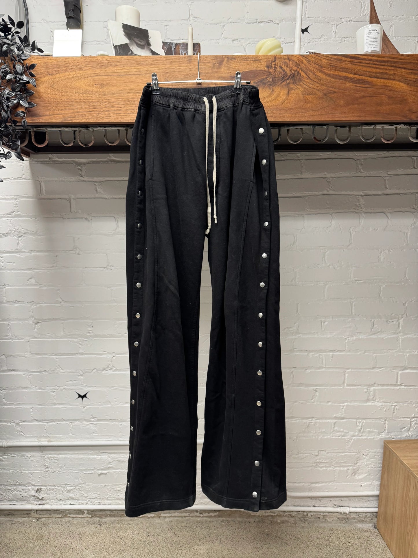 Rick Owens ‘Pusher’ Black Cotton Wide Leg Drawstring Sweatpants