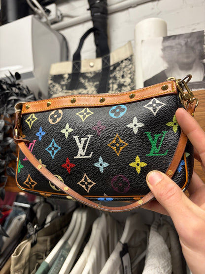 SS2003 Louis Vuitton x Takashi Murakami ‘Pochette’ Black Rainbow Monogram Leather Mini Shoulder Bag
