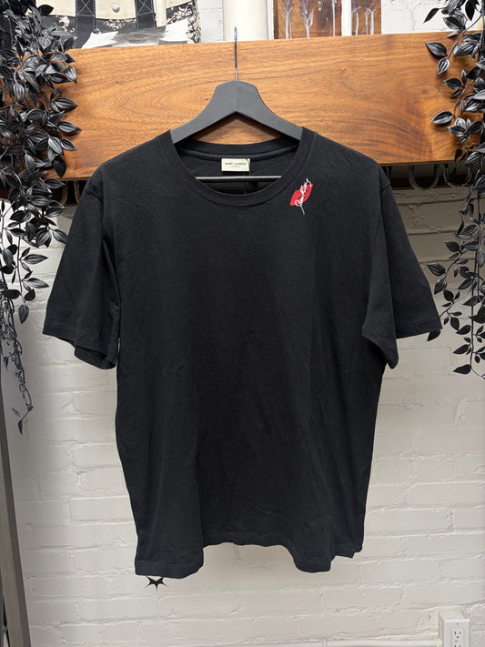 2017 Saint Laurent ‘Smoking Lips’ Black Mini Graphic T-Shirt