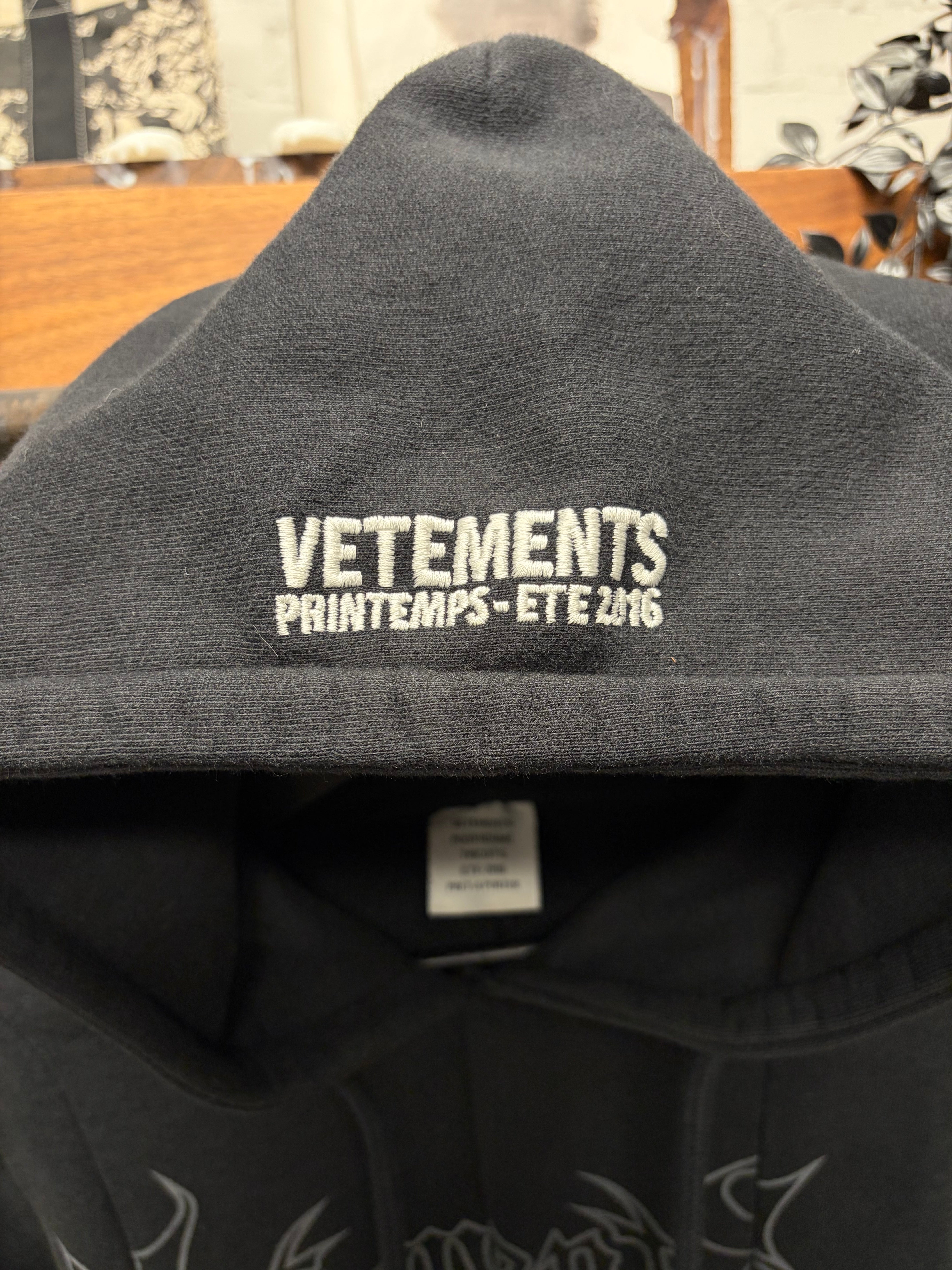 SS2016 Vetements 'Metal Logo' Black Reconstructed Split Hoodie