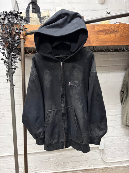 AW2023 Balenciaga Mudshow ‘Gaffer Tape’ Black Distressed Zip-Up Hoodie