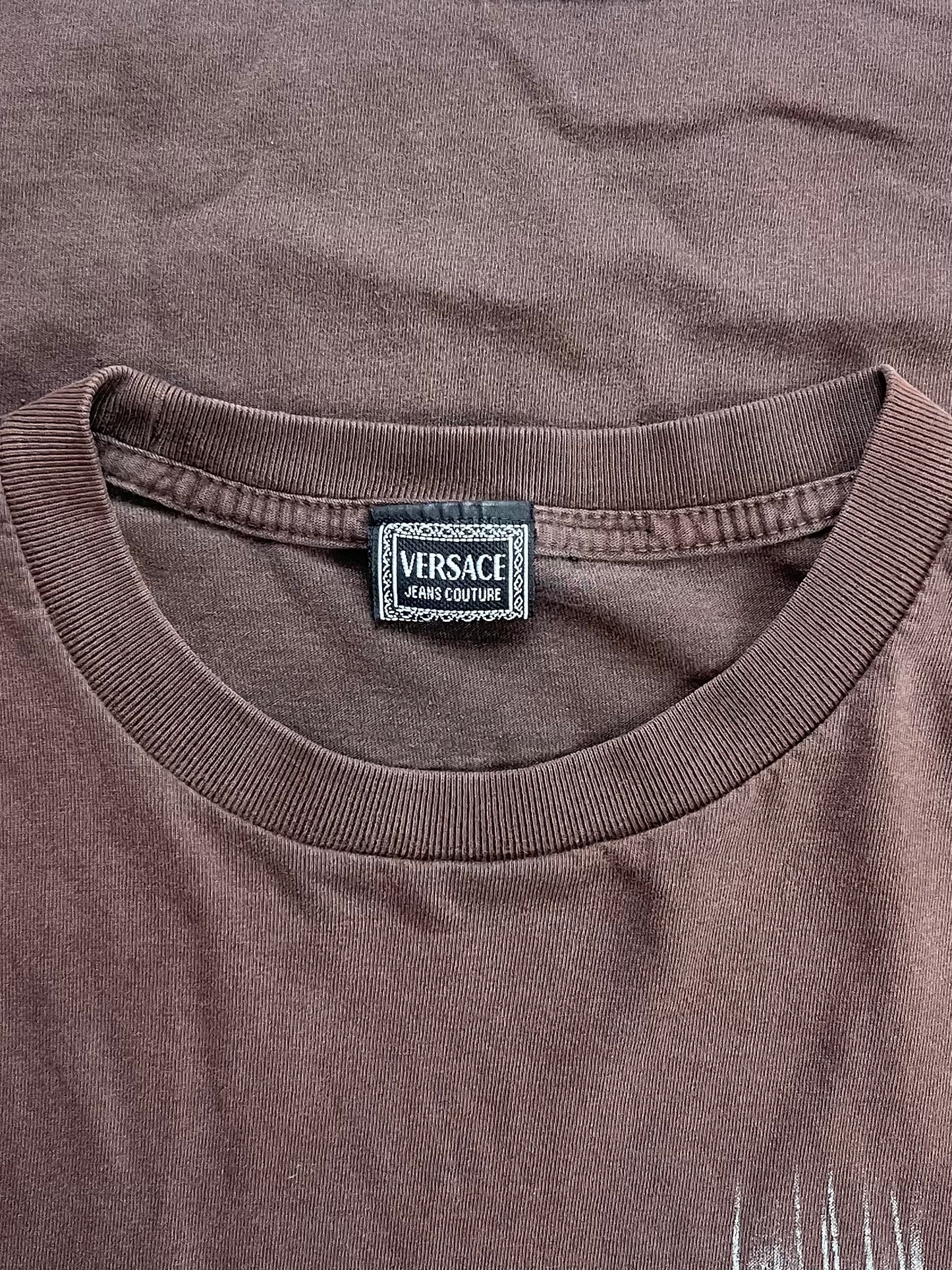 Vintage 1990s Versace Jeans Couture Washed Brown Logo T-Shirt