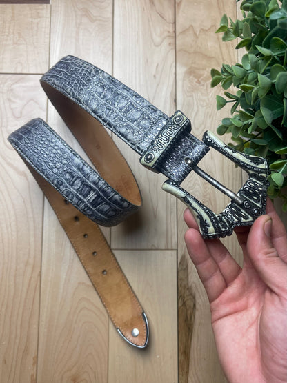 Tornado Mart Snakeskin Leather Gray Western Buckle Belt
