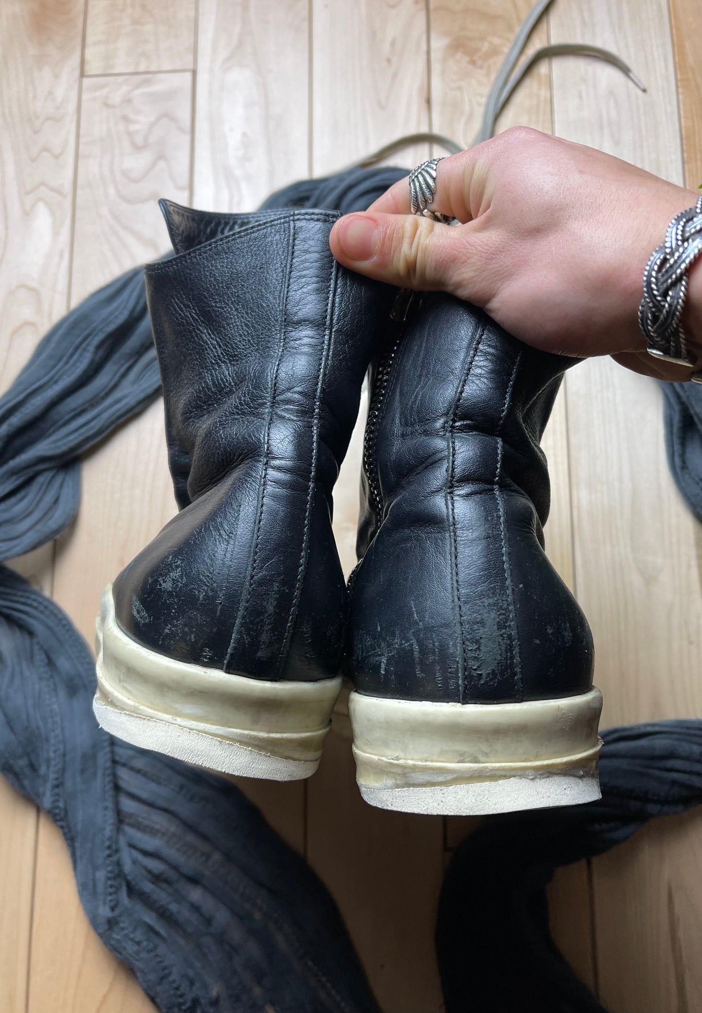 Rick Owens Mainline Leather Ramones High Top Sneakers