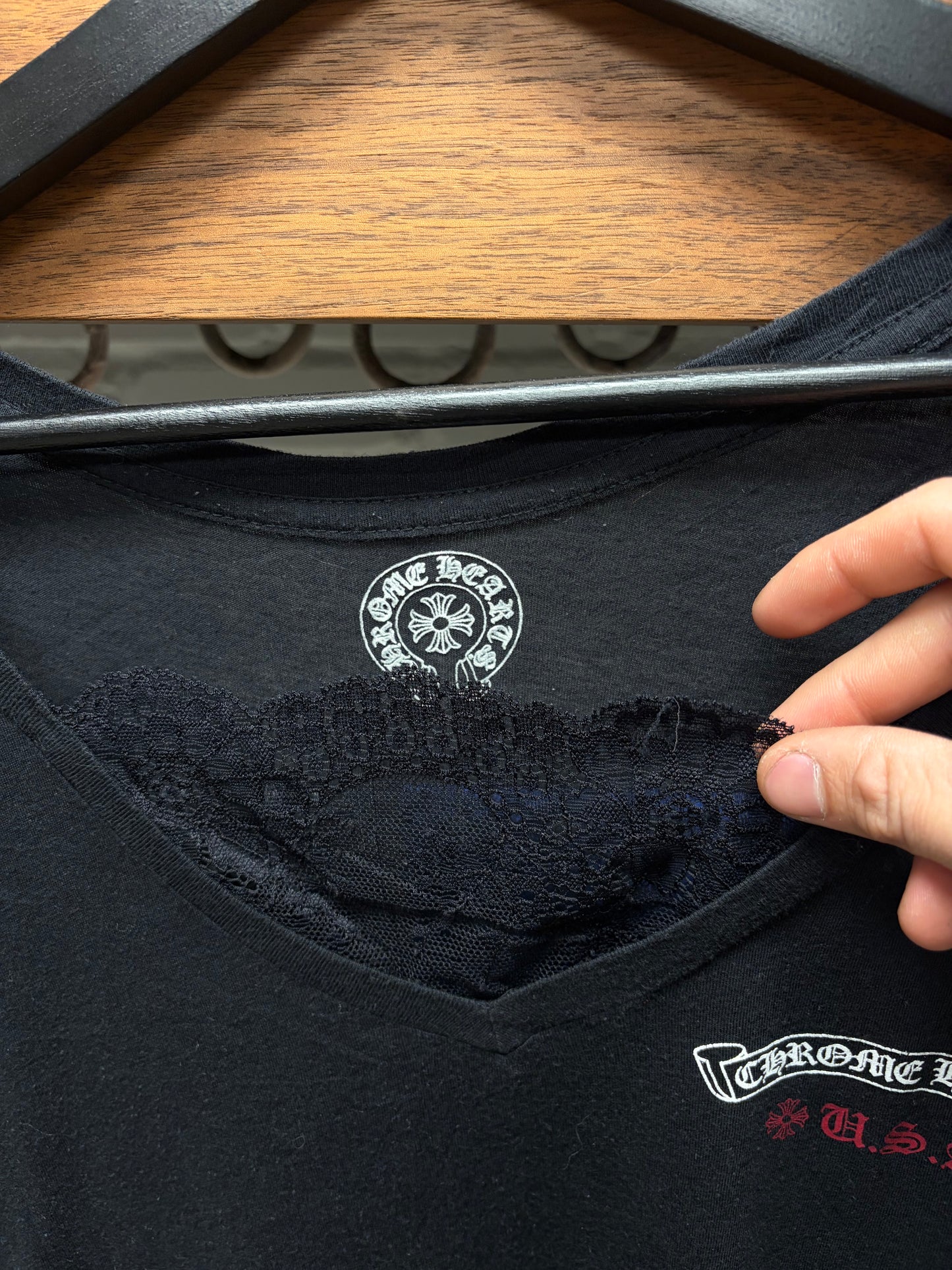 Chrome Hearts ‘USA Flag Logo’ Lace Collar Women’s Graphic T-Shirt