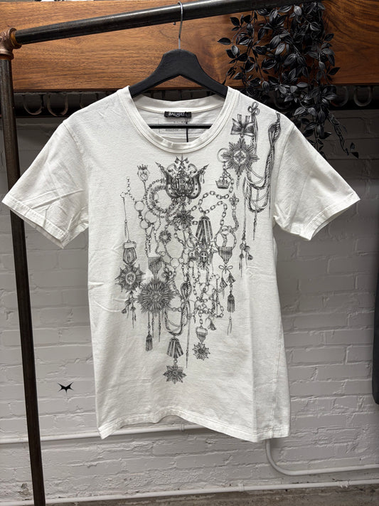 AW2016 Balmain ‘Dangling Chains’ Black/White Graphic T-Shirt