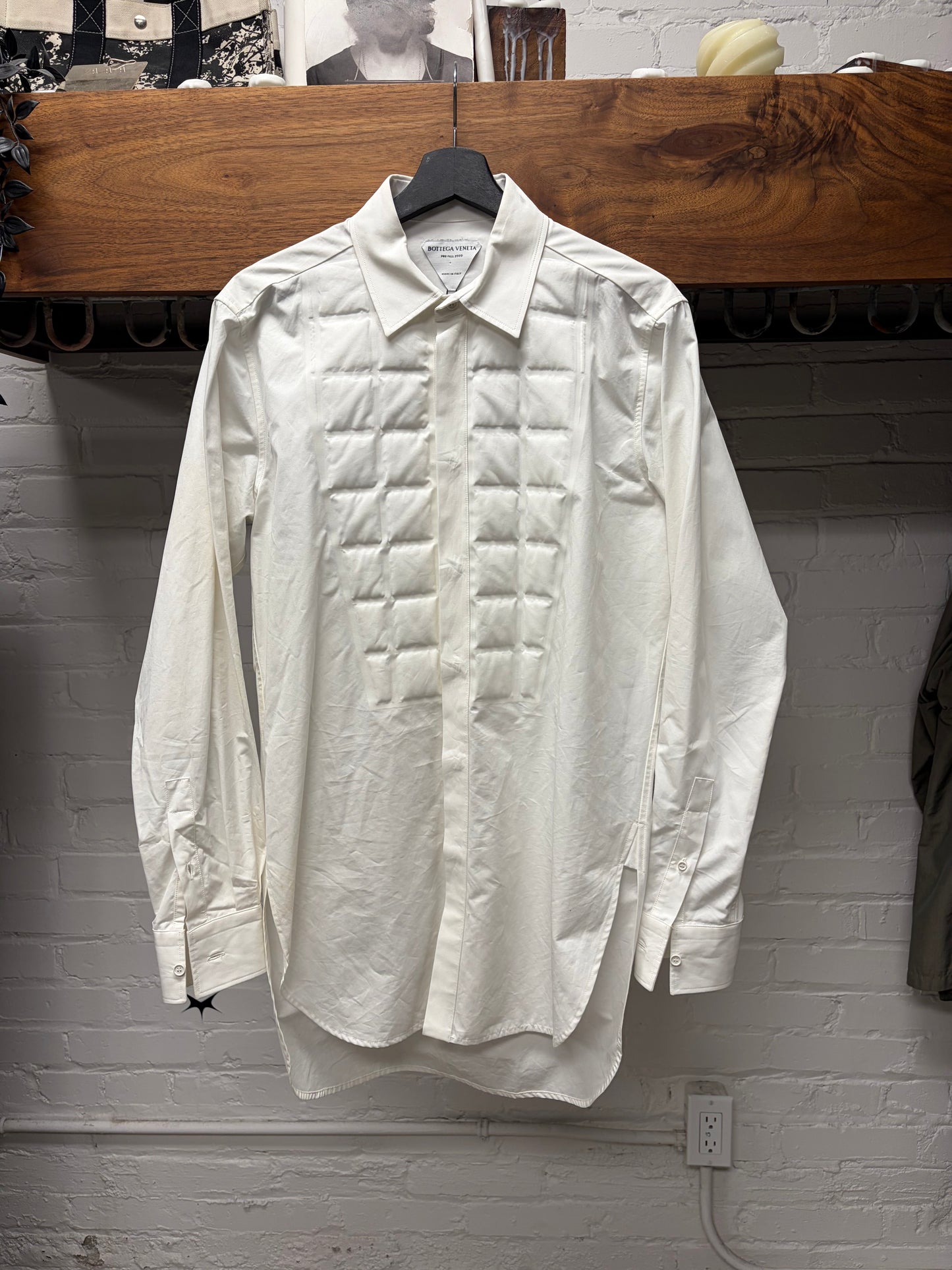 Pre AW2020 Bottega Veneta ‘Padded Bib’ White Cotton Button Down Shirt