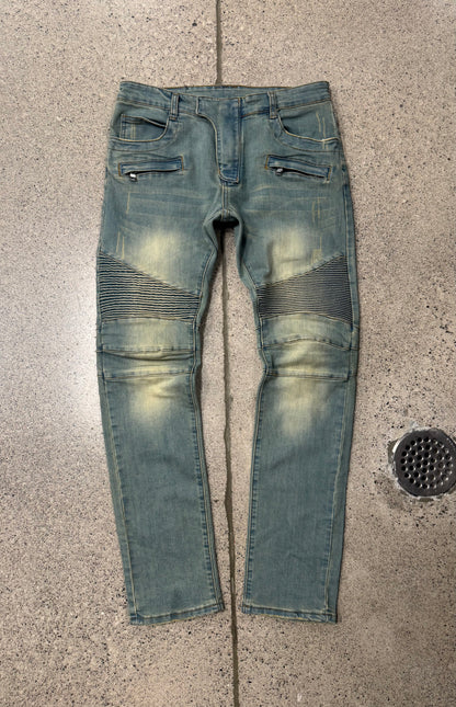 Balmain Light Wash Blue Biker Denim