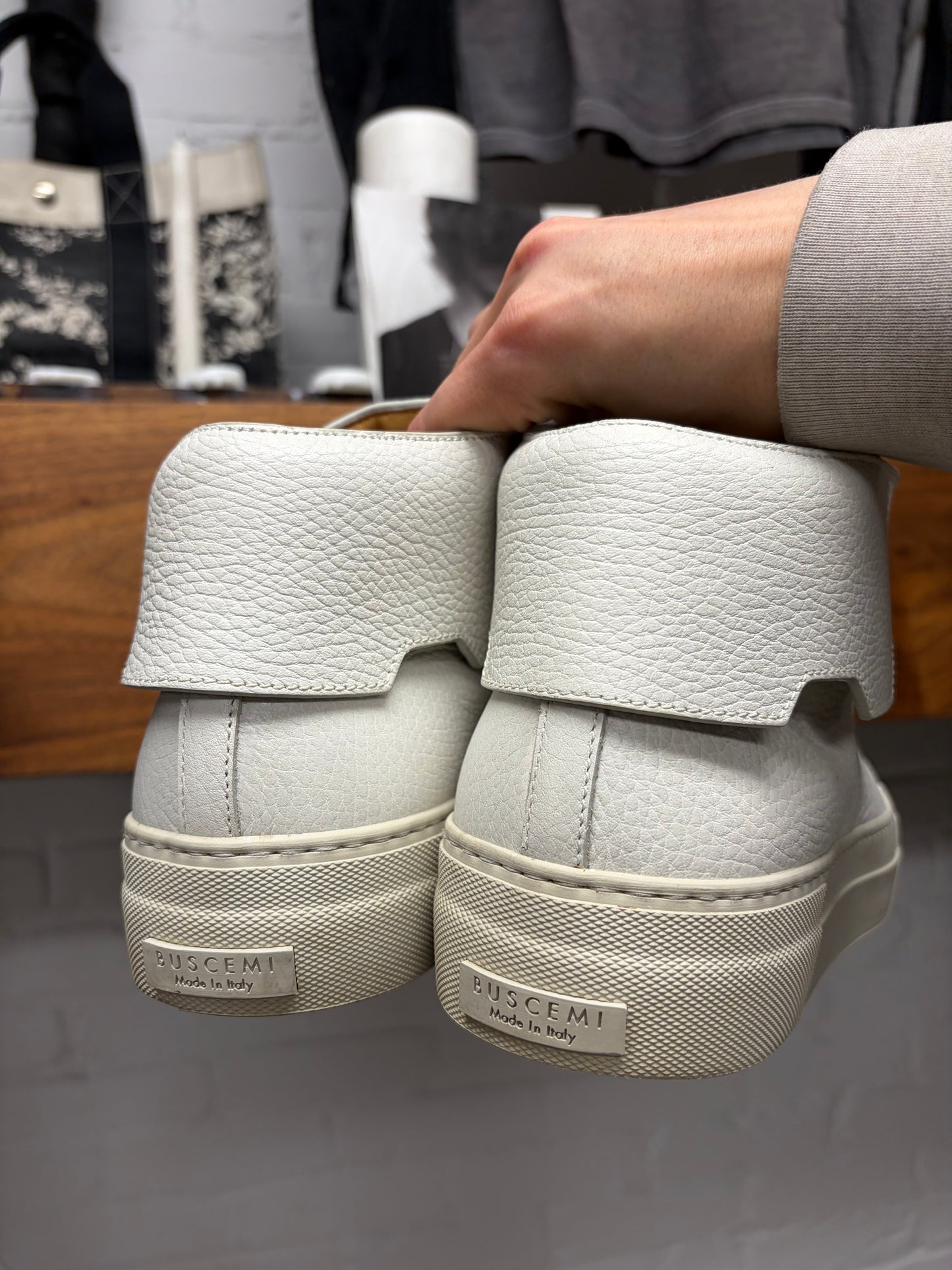 Buschemi ‘90mm’ White Tumbled Calfskin Leather Mid-Top Sneakers