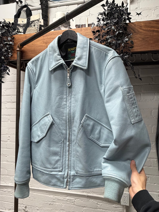 AW2019 Supreme x Schott Baby Blue Leather Bomber Jacket