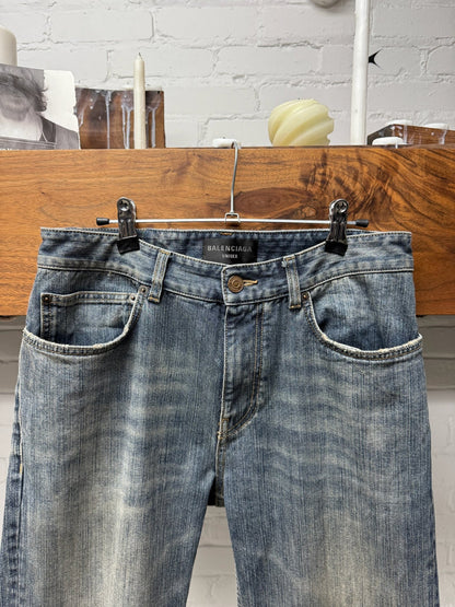 2023 Balenciaga ‘Lost Tapes’ Flared Dirt Wash Blue Denim