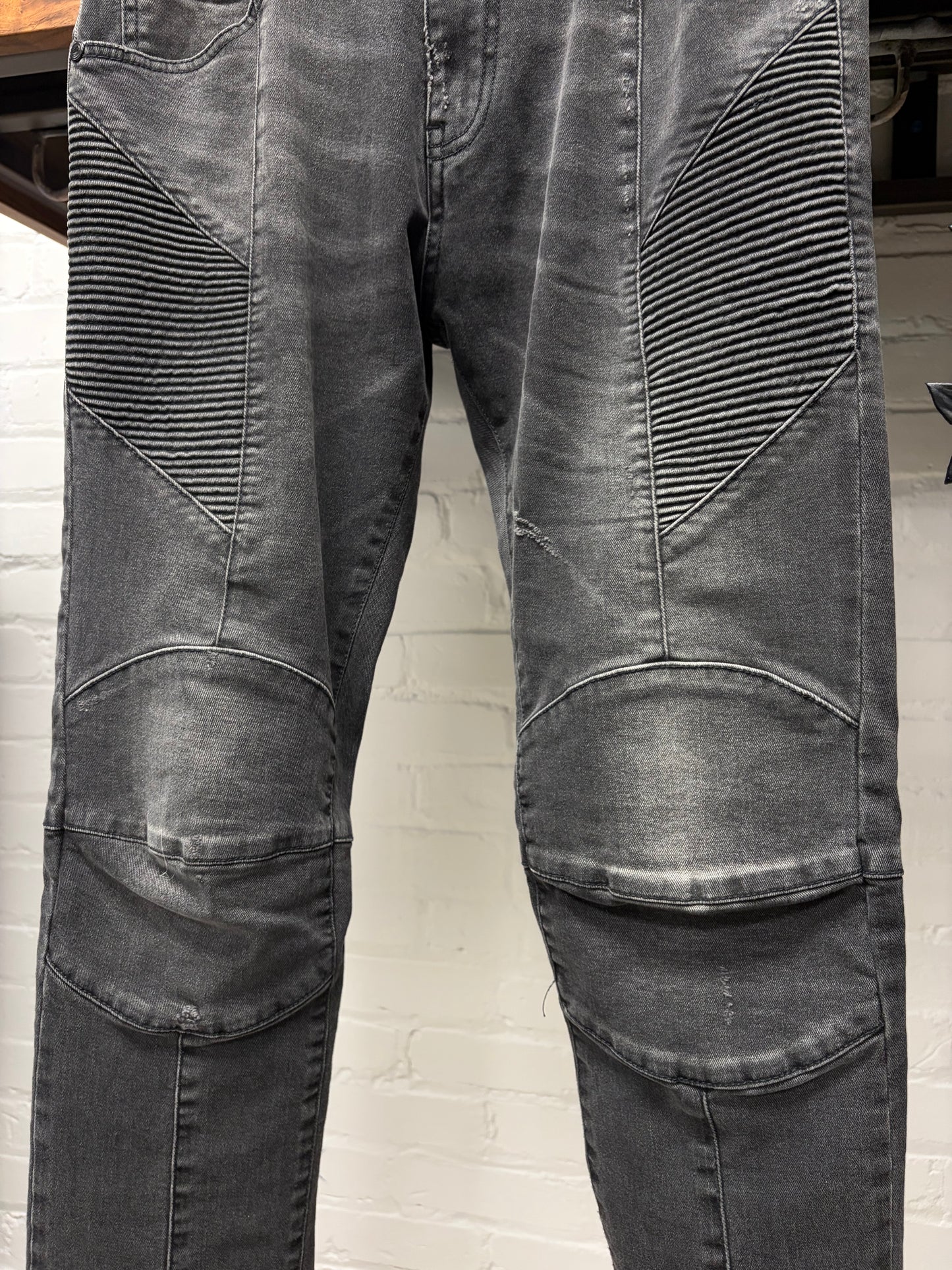 Balmain ‘Biker Knee’ Washed Black Skinny Moto Denim
