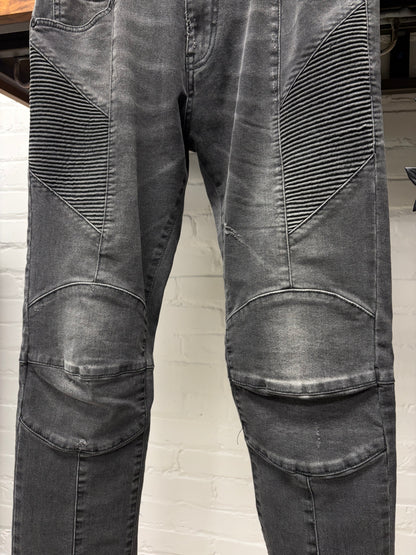 Balmain ‘Biker Knee’ Washed Black Skinny Moto Denim