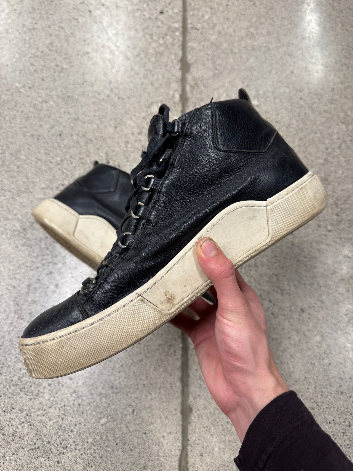 Balenciaga ‘Arena’ Black Leather High Top Sneakers