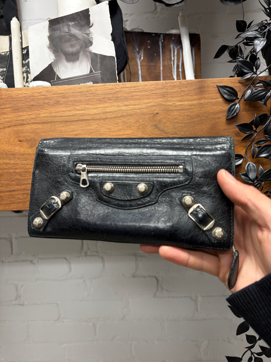 Balenciaga ‘City’ Black Calfskin Leather Long Wallet