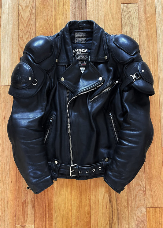 Kadoya ‘Battlesuit’ Armored Black Leather Biker Jacket