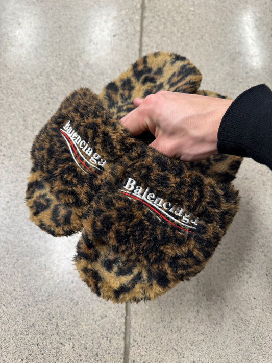 Balenciaga ‘Campaign’ Leopard Fuzzy Slides