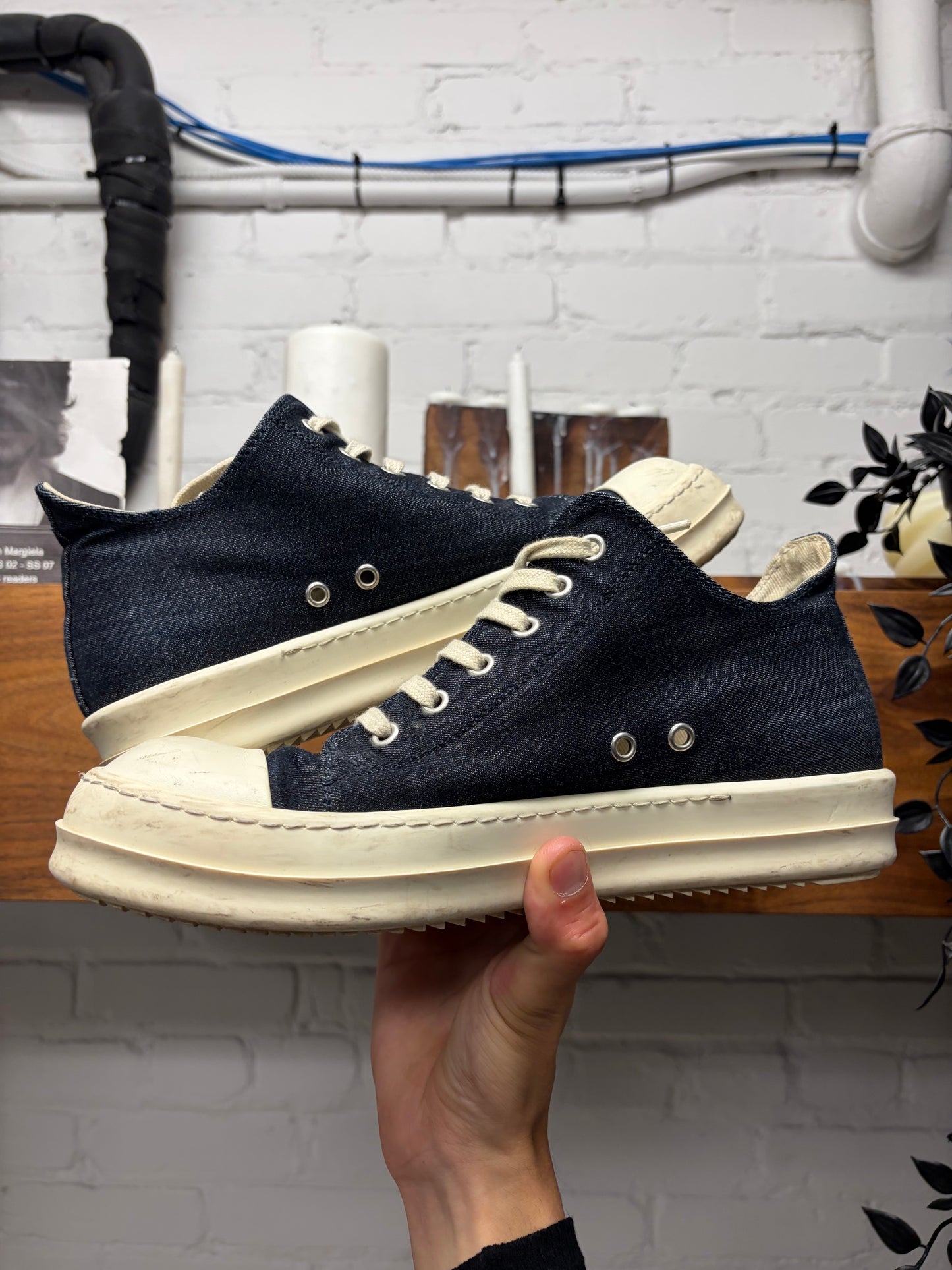 Rick Owens Raw Blue Denim ‘Ramones’ Low Top Sneakers